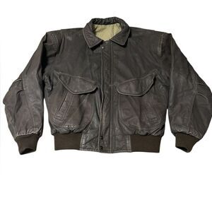 Mirage Classics Y2K Leather Bomber Flight Jacket Brown Men’s L A-2 Style